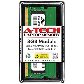 8GB 4800MHz DDR5 Non ECC CL40 SODIMM 1Rx