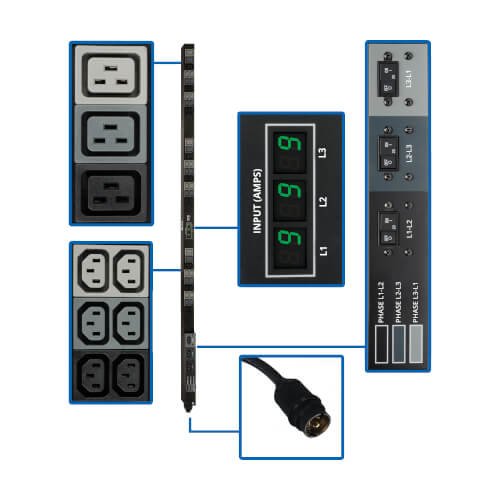 12.6kW 3-Phase Metered PDU, 208V Outlets