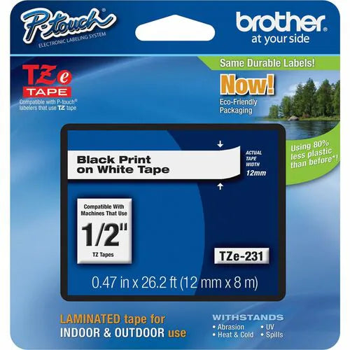 TZe231 12mm x 8m Standard laminated Blac
